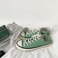 鞋子男2021新款韩版男生帆布鞋百搭情侣休闲鞋潮流板鞋ins小白鞋 绿色-低帮-128 男款-44