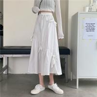 2021年春季新款韩版高腰显瘦百搭蝴蝶结半身裙中长款裙子女学生 白色 S 100斤以下