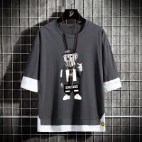 ins夏季男装短袖t恤新款宽松韩版七分潮流学生五分袖男生半袖衣服 比心熊灰色5分 S