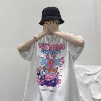 夏季卡通涂鸦短袖t恤套装男ins宽松潮流帅气百搭休闲冰丝九分裤子 白色 M (关注店铺送项链)