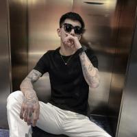 2021夏季新款短袖T恤男潮牌重工烫钻个性圆领半袖修身帅气百搭男t 纯色款黑色 S