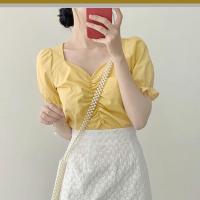 单/两件套夏季新款韩版时尚ins小清新上衣气质甜美半身裙子套装女 单件黄色上衣 S 建议70-90斤