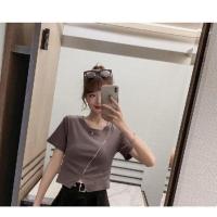 2021夏季新款洋气减龄小个子显高套装女神范心机开叉半身裙两件套 灰色上衣单件 S