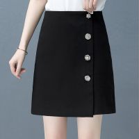 短裙半身裙女2021秋季新款高腰显瘦黑色不规则裙百搭a字包臀短裙 黑色 S 建议85-94斤