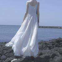 2021年女法式智熏复古桔梗冷淡风很仙过膝法国小众山本吊带连衣裙 白色 S