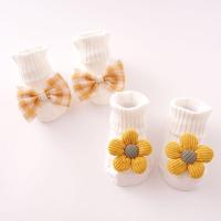 2双装春秋冬儿童袜子女宝宝花朵蝴蝶结潮流中筒袜棉新生儿婴儿袜 黄色花朵蝴蝶结 S/底长10cm/0-1岁