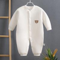 婴儿衣服秋冬套装新生儿连体衣保暖夹棉睡衣0-1岁男宝宝秋装哈衣 保暖连体闭档款-白色 59