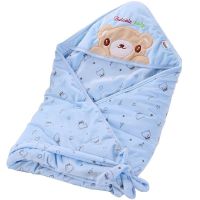 初生婴儿抱被冬季新生儿包被薄棉宝宝用品抱毯小孩春秋款包巾襁褓 蓝色水晶绒抱被(春秋夹薄棉)