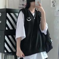 单件/套装夏季印花马甲背心+短袖t恤女ins学院风韩版宽松两件套潮 黑色微笑马甲 只有马甲 S