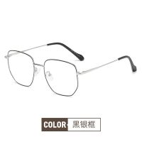 [防辐射防蓝光电脑护目镜]可配近视眼镜男女学生韩版大脸平光镜 黑银框 无度数防蓝光平光镜[无镜盒]