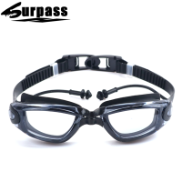泳镜护目大框近视高清防水防雾游泳眼镜男女通用成人潜水镜装备帽 透明黑色(送鼻夹耳塞)不近视