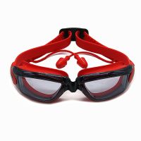 连体耳塞泳镜成人儿童泳镜游泳眼镜女男高清防雾大框防水鼻夹泳帽 儿童 粉色