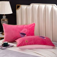 乳胶枕套凉感丝夏季抗菌枕套一对装冰丝枕套枕巾 48x74信封枕头套 彩色羽毛-粉(牛奶绒) 48*74cm[枕套一只]
