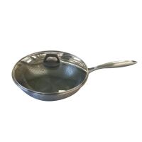 蜂窝304不锈钢平底炒菜锅不粘锅电磁炉燃气灶通用炒锅厨房用品 蜂窝不锈钢不粘锅32cm钢炳玻璃盖