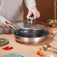 特厚316不锈钢煎锅 不粘锅 少油烟 无涂层 平底锅电磁炉燃气通用 尺寸[24cm] 特厚304[无盖]