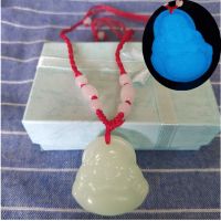 新款夜光石观音菩萨吊坠 荧光发光小佛刻字项链避邪保平安饰品 小佛 蓝光(不刻字) 8株红绳