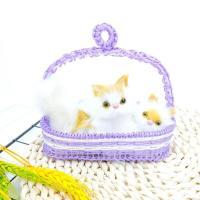 仿真猫咪模型摆件布偶会叫小猫咪毛绒玩具可爱假猫猫公仔闺蜜礼物 紫色吊篮双猫一套[猫咪随机]