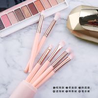 便捷式6支脸部化妆刷:眼影刷:唇刷:斜刷:眉刷:小眼影刷柔软初学者 六件套 粉红色+桶装