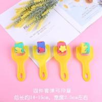 儿童美术材料圆形海绵刷绘画涂鸦笔刷蘑菇头印章幼儿园拓印海绵棒 滚筒弹弓海绵印章