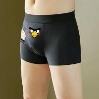 男士内裤卡通冰丝无痕平角裤超薄清凉透气男生四角短裤头潮流个性 黑色一条 L [90-120斤]