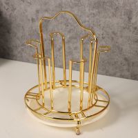 金属杯架沥水架创意轻奢家用客厅倒挂杯架玻璃水杯架子收纳置物架 金色圆形杯架+接水盘+送硅胶套 6个
