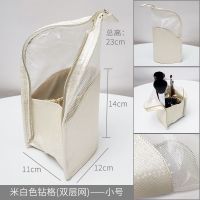 便携化妆刷收纳包专业站立式两用刷具袋子立体笔筒旅行大容量空套 立式刷包-米白钻格双层网 小号