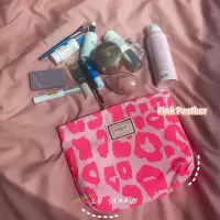 洋气粉色豹纹大容量化妆包动物纹手拿包便携旅游外出收纳包洗漱袋 粉红豹纹(26*18*4cm)