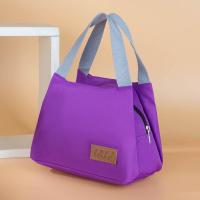 女包2021新款手提包牛津布防水拉链包包饭盒袋便当包小方包妈咪包 方标紫色【B款】