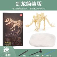 恐龙化石霸王龙骨架模型儿童手工diy制作挖宝石男孩考古挖掘玩具 剑龙简装版 标配套餐