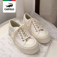 CARTELO厚底溶解帆布鞋女夏季学生新款两穿半托懒人鞋一脚蹬板鞋 白色大头 004 35