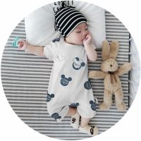 婴儿连体衣春秋季男宝宝睡衣女长袖哈衣爬服秋装初新生婴幼儿衣服 白米奇 短袖 48