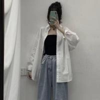 秋季时尚套装女学生韩版宽松衬衫+吊带+高腰破洞牛仔裤三件套潮 衬衣+吊带(两件套) S [建议70--90斤]