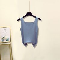 大码女装秋季套装女2021新款洋气衬衫女遮肚显瘦百搭牛仔裤三件套[15天内发货] 1317#蓝色背心 [单件] M [建