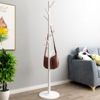 福林启德 欧式实木衣帽架 创意圆盘底卧室客厅落地挂衣架衣服挂架 圆盘底圆柱款白色衣帽架