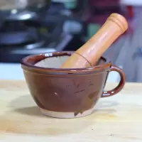 传统老式擂钵擂茶钵擂碗磨米糊捣蒜泥擂辣椒捣蒜器擂皮蛋研磨器[9月25日发完] 小号擂钵(带手柄)+木锤