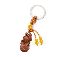 紫檀葫芦手把件摆件挂件办公汽车家居装饰工艺品吊坠挂饰钥匙扣 黄花梨多子多福葫芦4厘米钥匙扣