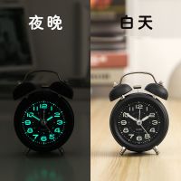 闹钟学生床头静音金属闹钟中小学生宿舍超大声夜光打铃创意小闹表 小号黑黑打铃款+夜光+送电池