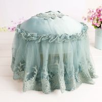 欧式蕾丝电饭煲布盖巾圆形长方形电饭锅防尘罩多用巾茶具台灯盖布 彩蝶飞舞蓝色--圆形