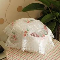 镂空蕾丝电饭煲盖巾床头柜微波炉小圆桌茶几布防尘罩多用万能盖布 红粉佳人白 40✘40