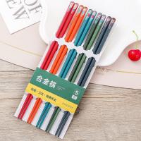 家用一人一筷合金筷子防滑防霉卡通家庭分餐创意中式日式指甲筷子 2021新款卡通猫一人一筷款5双装
