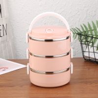 不锈钢多层便当盒保温饭盒分格成人便当盒学生带盖餐盒学生女sin +北欧粉 双层层(不带餐具)