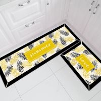 厨房地毯地垫长条防滑吸水垫子进门门垫家用卧室床边脚垫地垫套装 金色植物 40*60厘米(较小门垫)