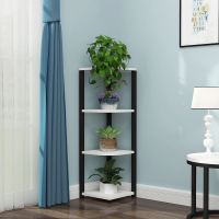花架子多层转角室内花架 角架置物架客厅省空间花盆落地式绿萝架 黑架➕白色板4层