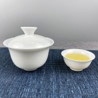 [送茶巾]德化高白瓷功夫茶具小套装家用陶瓷茶杯盖碗整套泡茶碗 2件套[高白瓷]纯白
