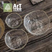ArTree日式锤纹金边玻璃碗透明水果沙拉碗家用彩色冰川水果甜品碗 透明 小号(无金边):直径13cm