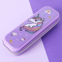 3D儿童笔袋大容量加宽文具盒小学生防水笔盒卡通可爱铅笔盒高颜值 紫色-独角兽[迷你款]