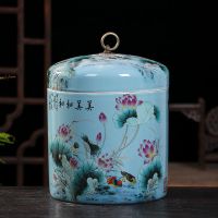 景德镇陶瓷米缸带盖家用5/10斤装米桶密封储米箱储米罐面粉桶防虫 5斤和和美美+米杯1密封圈1
