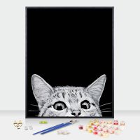 拓韵数字油画diy手工填色减压客厅现代简约北欧装饰画麋鹿油彩画 偷看猫-B145 40*50无框 画布+颜料+画笔