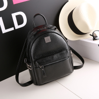 真皮迷你双肩包女2021新款韩版简约ins超火书包学生旅行软皮背包 中号 高27厘米 黑色