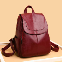 休闲软皮包包双肩包女2021新款百搭书包逛街小背包软皮街头潮流潮 红色